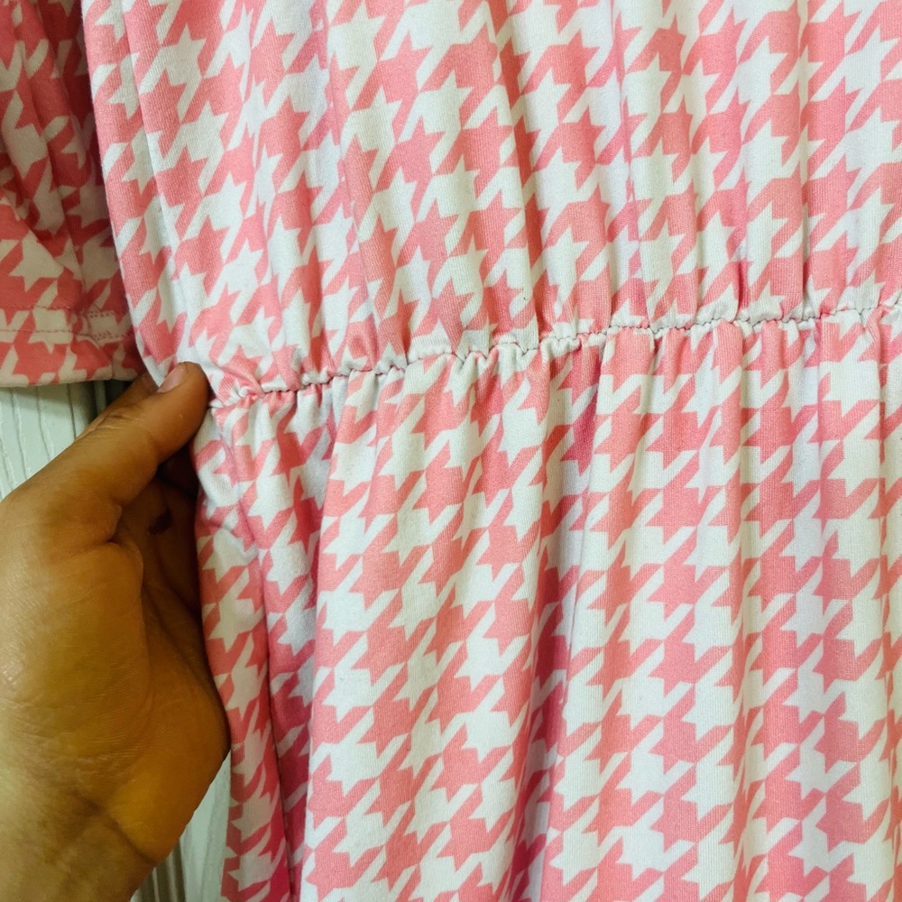 Pink and White Houndstooth Dress